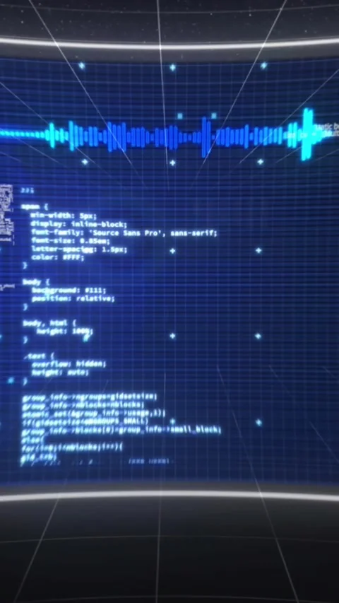 Animation of infographic interfaces and programming language against black 스톡 동영상 319822142