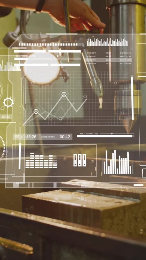 Animation of infographic interfaces over caucasian mechanic turning off water Stock Footage 342996569