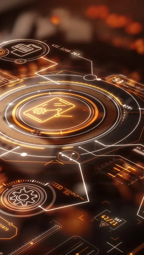 Animation with infographics and processor, close-up view. Stock Footage 318268894