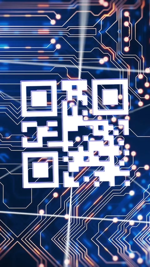 Animation of integrated circuit and qr code on navy background Stock Footage 342801717