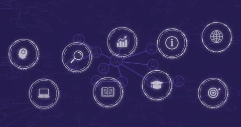 Animation of interconnected icons representing technology and education in Stock Footage 304765629