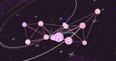Animation of interconnected nodes with user icons on digital network background Stock Footage 303528453