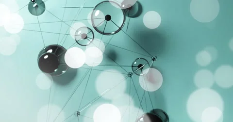 Animation of interconnected spheres and lines on teal background forming network Stock Footage 305728353