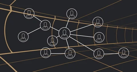 Animation of interconnected user icons over geometric background in digital Stock Footage 304011285