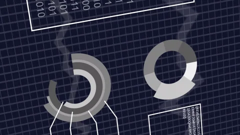 Animation of interface with binary coding and statistical data processing Stock Footage 313589110