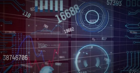 Animation of interface with changing numbers, data processing and microprocessor Vídeo Stock 238060550