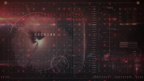 Animation of interface with cyber security data processing against red Stock Footage 328311574
