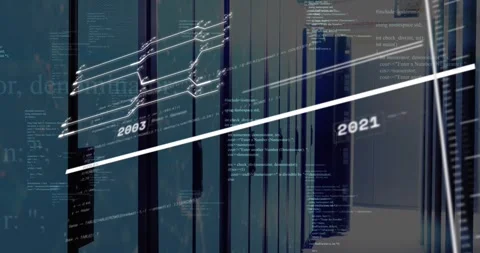 Animation of interface with data processing against computer server room Stock Footage 325964807