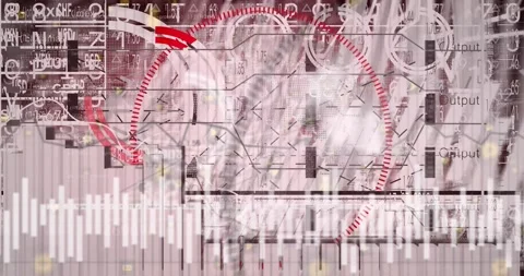 Animation of interface with data processing against red background Stock Footage 326192347