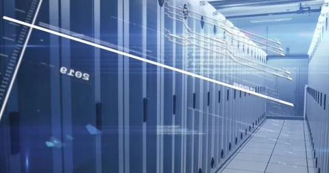 Animation of interface with data processing against computer server room Stock Footage 328251654