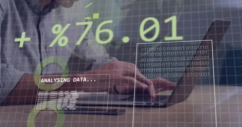 Animation of interface with data processing against mid section of a man using Stock Footage 328595349