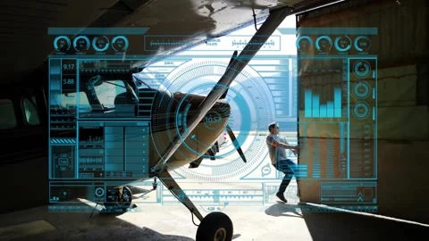 Animation of interface with data processing against male crew worker closing the Stock Footage 330659684