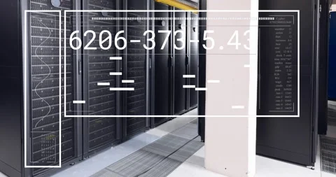 Animation of interface with data processing against computer server room Stock Footage 330771757