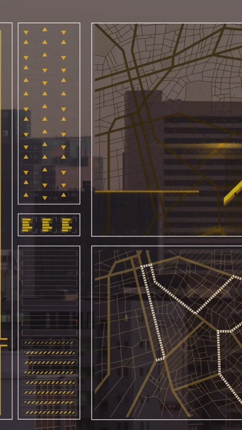 Animation of interface with data processing against aerial view of cityscape Vídeos de archivo 344525347