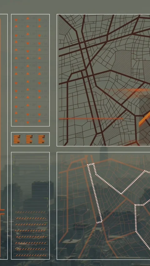 Animation of interface with data processing against aerial view of cityscape Vídeos de archivo 344557311