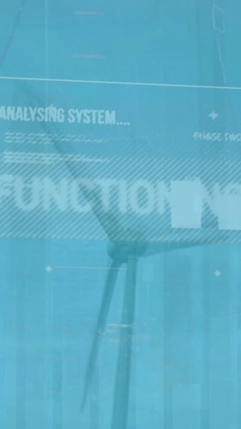 Animation of interface with data processing against spinning windmill Stock Footage 344614245