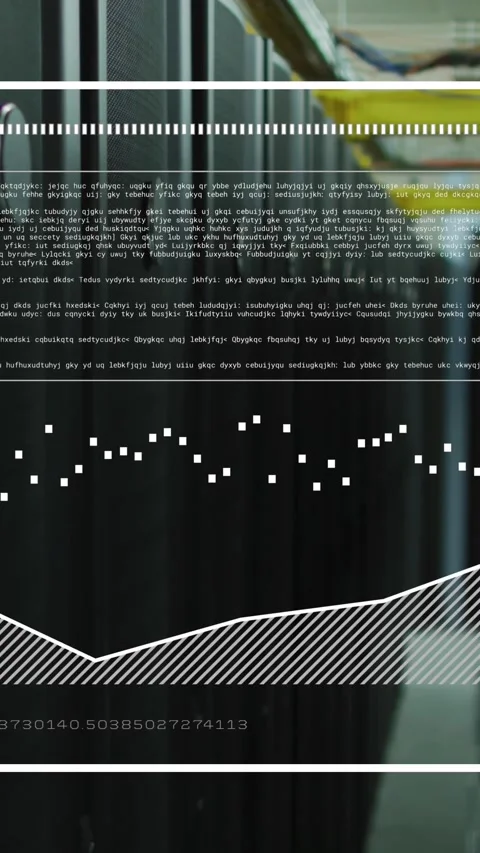 Animation of interface with data processing against computer server room Stock Footage 344614268