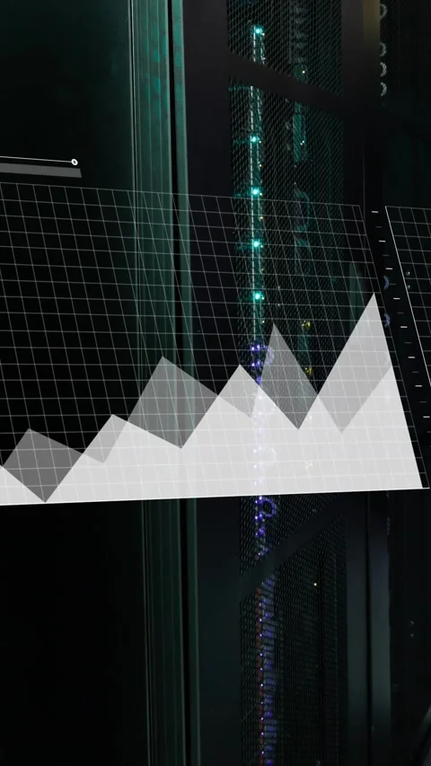 Animation of interface with data processing against computer server room Stock Footage 344636717