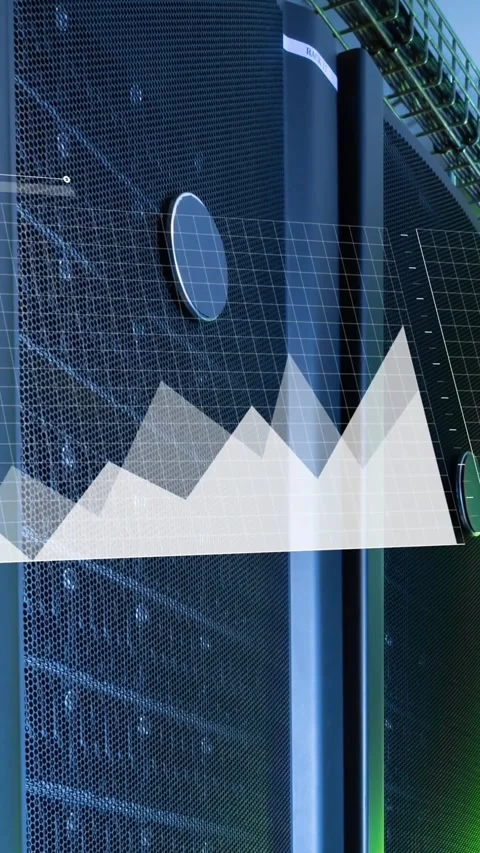 Animation of interface with data processing against computer server room Stock Footage 344693305