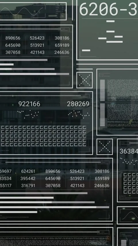 Animation of interface with data processing against aerial view of cityscape Vídeos de archivo 344706267