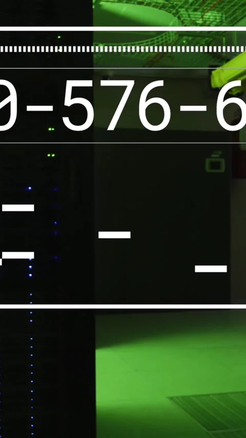 Animation of interface with data processing against computer server room Stock Footage 344745855