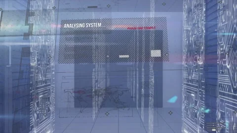 Animation of interface with data processing and microprocessor connections over Vídeo Stock 205115223