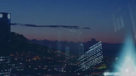 Animation of interface with data processing and blue light spot against view of 動画素材 238784398