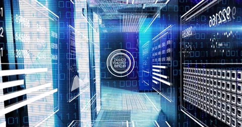 Animation of interface with data processing and binary coding against computer Stock Footage 239789873