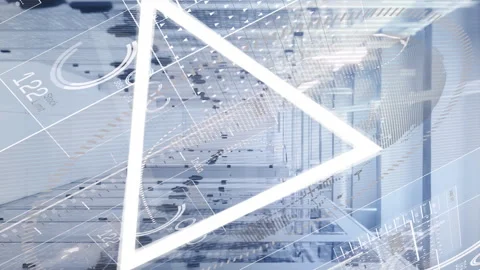 Animation of interface with data processing and triangular shape spinning Stock Footage 313038946