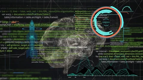 Animation of interface with data processing and network of connections over Stock Footage 327127749