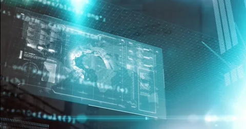 Animation of interface with data processing and blue light spot against Stock Footage 328466591