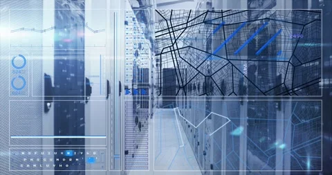 Animation of interface with data processing and mosaic squares against computer Stock Footage 328932044