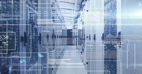 Animation of interface with data processing and mosaic squares over computer Stock Footage 329365167