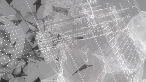 Animation of interface with data processing and plexus networks against grey Stock Footage 329511559