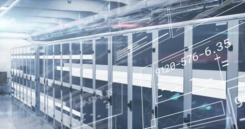 Animation of interface with data processing and light trails against computer Stock Footage 330469620