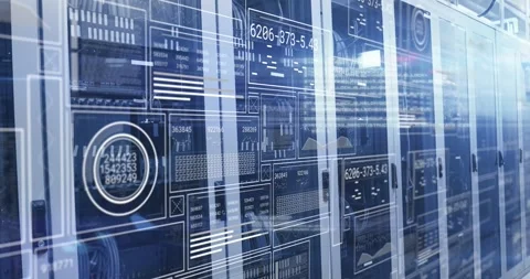 Animation of interface with data processing and light spots against computer Stock Footage 330479106
