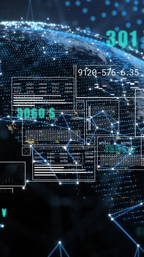 Animation of interface with data processing and network of connections against a Stock Footage 344595458