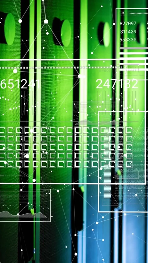Animation of interface with data processing and network of connections against Stock Footage 344636695