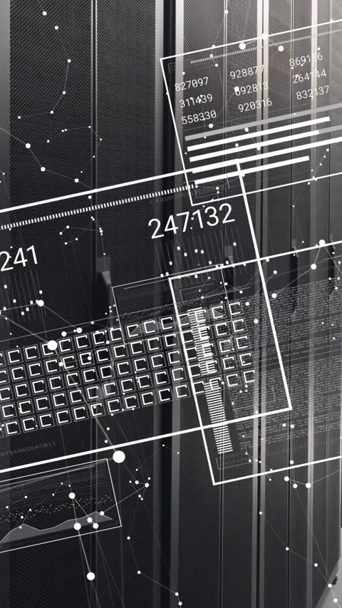 Animation of interface with data processing and network of connections against Stock Footage 344636722