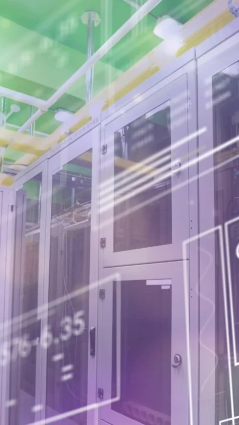 Animation of interface with data processing and light spots against computer Stock Footage 344745854