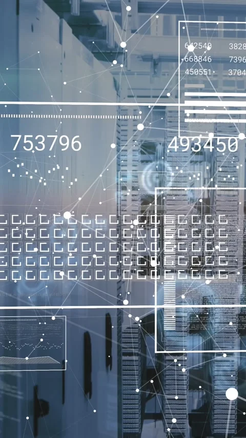 Animation of interface with data processing and network of connections against Stock Footage 344774758