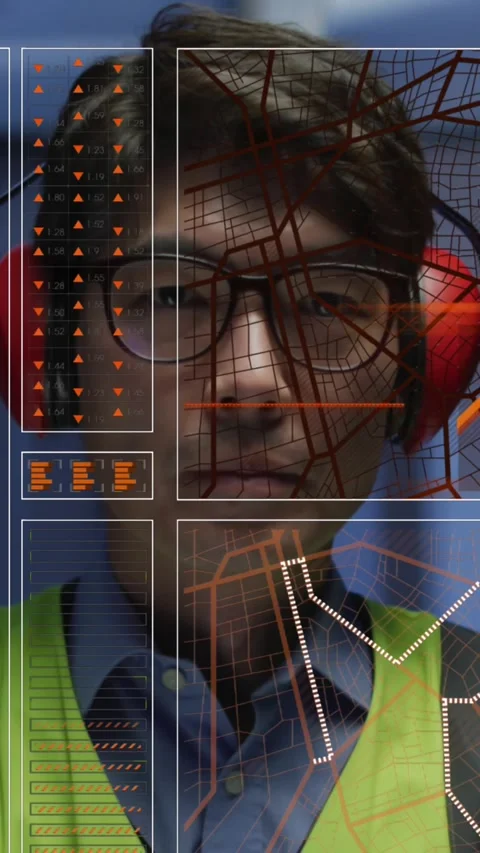 Animation of interface with data processing over asian male engineer at computer Stock Footage 320288891