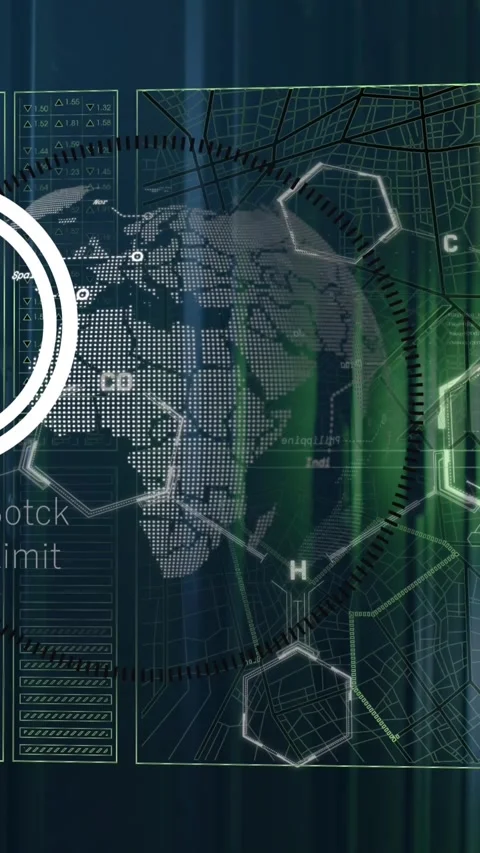 Animation of interface with data processing over spinning globe against computer Stock Footage 321382103