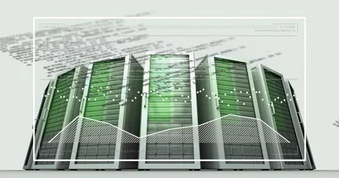 Animation of interface with data processing over computer servers against grey Stock Footage 326626075