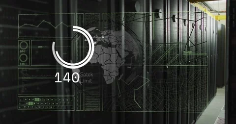 Animation of interface with data processing over spinning globe against computer Stock Footage 329031907