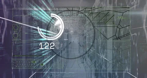 Animation of interface with data processing over spinning globe against computer Stock Footage 329033460