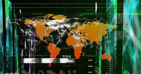 Animation of interface with data processing over screens of plexus networks Stock Footage 329222948