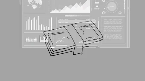 Animation of interface with data processing over stack of dollar bills against Stock Footage 329560313
