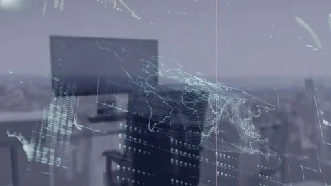 Animation of interface with data processing over world map against aerial view Stock Footage 329775557