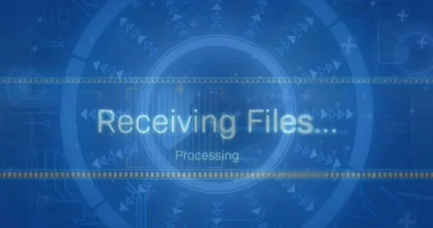 Animation of interface with data processing over round scanner and Stock Footage 329922911